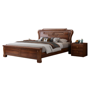 全榫卯乌金木实木床加厚油漆床板新古典主卧高端1.8米中式双人床