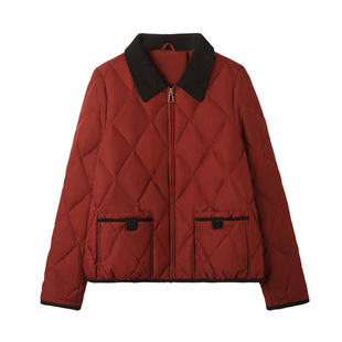 枫竺新年装90白鸭绒巴恩风撞色灯芯绒翻领羽绒服女小个子短款冬季