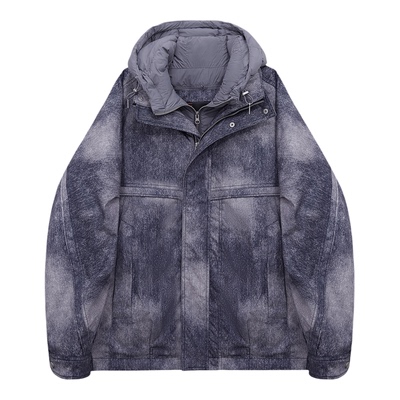 狐轩男90绒短款假两件带帽羽绒服