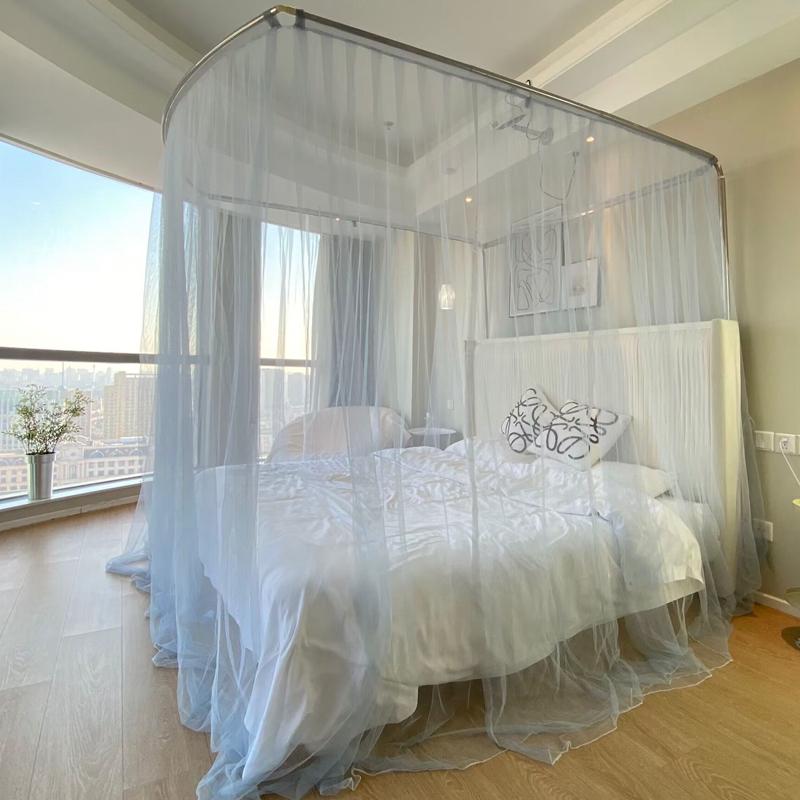 穿杆A类蚊帐U型伸缩不锈钢支架落地家用高级卧室床幔公主床帘床帐
