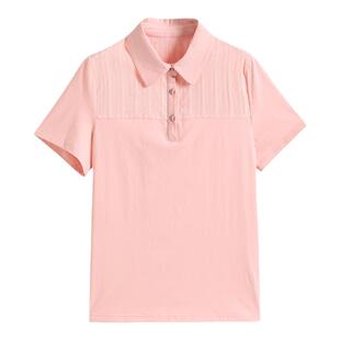 妈妈纯棉短袖t恤女夏季有领上衣中年洋气减龄半袖韩版宽松POLO衫