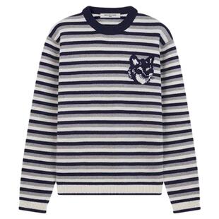 Maison Kitsune秋冬男士小狐狸图像刺绣条纹长袖针织毛衣银泰百货