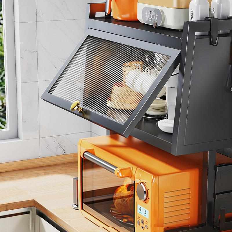 厨房带碗碟柜微波炉置物架台面落地双层储物柜锅烤箱收纳架子