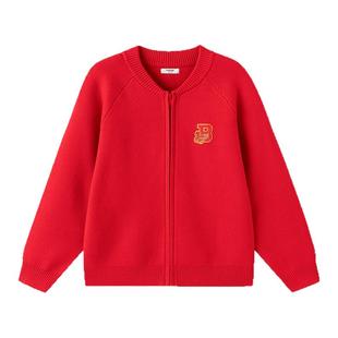 巴拉巴拉红色毛衣开衫马年亲子装一家三口四口2026新款拜年服上衣