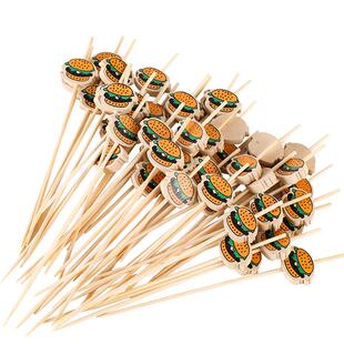 汉堡签插签水果签迷你面包固定插旗竹签定制小签子牙签水果叉果插