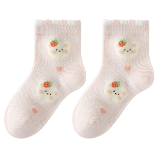 儿童袜子夏季薄款女童纯棉透气网眼袜宝宝女孩可爱卡通婴儿短袜