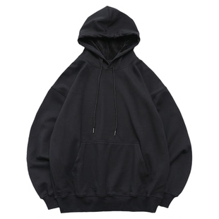 加绒连帽卫衣男潮牌ins纯色上衣服春秋冬季帽衫情侣宽松纯黑外套