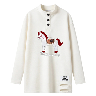 半高领德绒长袖t恤女长款加绒打底衫配鲨鱼裤的2026超火减龄上衣