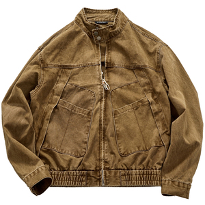 底特律高端重结构设计潮牌立领外套男士秋冬新款梭织美式机车夹克