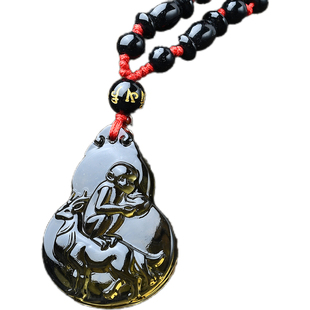 属蛇白泽封侯吉宏吊坠黑曜石2026马年黑曜石男女吉祥物配饰