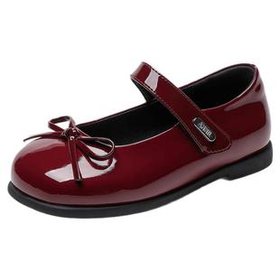 安奈儿女童皮鞋2026新款玛丽珍公主鞋女孩新年红色鞋子儿童小皮鞋