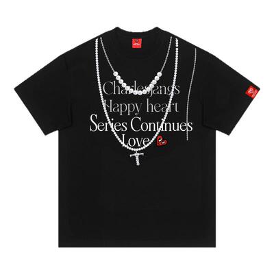 查尔斯桃心美式珍珠项链短袖T恤
