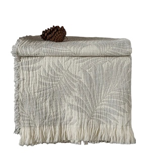 Cultural|夏季午睡办公室高级毛毯四季棉纱布小毯子提花流苏盖毯