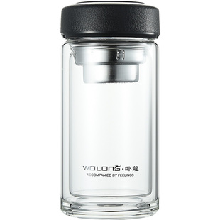 卧龙水杯玻璃杯子单双层加厚茶杯男大容量女粗矮胖500ml皮纹透明