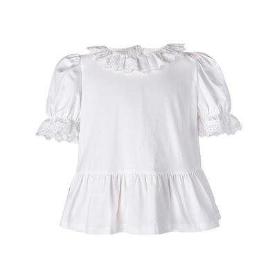 LittleNaive 女童春夏t恤宽松内搭白色上衣儿童法式花边领短袖