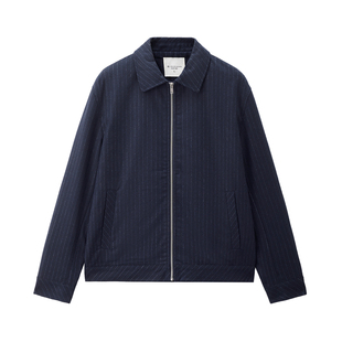 设计师款佐丹奴休闲外套男装春季新款细条纹宽松翻领夹克18075819
