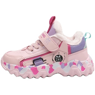 巴布豆女童棉鞋2025冬季新款保暖加绒加厚大棉防滑二棉儿童运动鞋