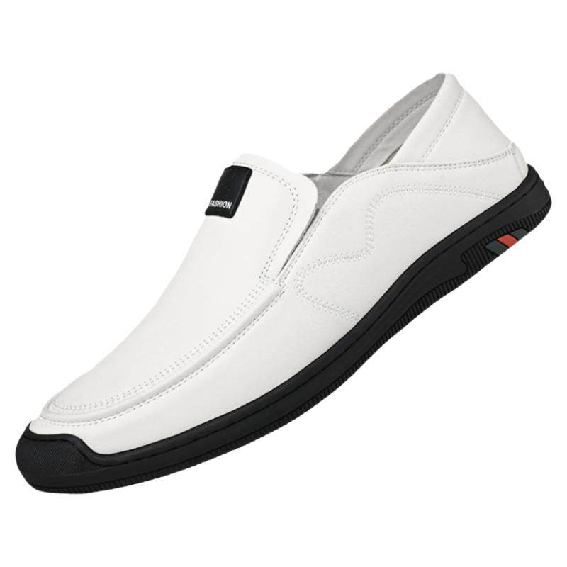 蜘蛛王皮鞋真皮男士小白鞋子新款百搭透气男休闲鞋一脚蹬软面男鞋