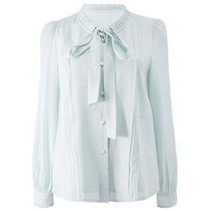 衣纱布菲茉蓝仙逸冰川蓝欧根纱衬衫2025春秋新款优雅减龄显瘦上衣