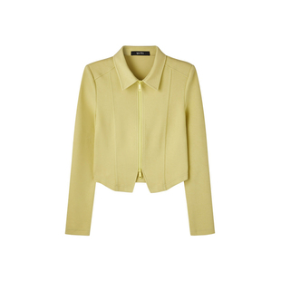 U/TI浅黄色短款拉链外套女简约正肩显瘦休闲上衣尤缇2025秋季新款