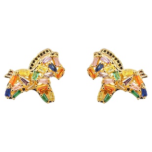 创意精致马上有钱七彩锆石小马耳夹马年生肖日常百搭高级感无耳洞
