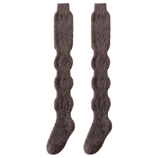 珊瑚绒过膝袜子女秋冬季孕妇居家月子睡眠袜子加厚加绒保暖地板袜