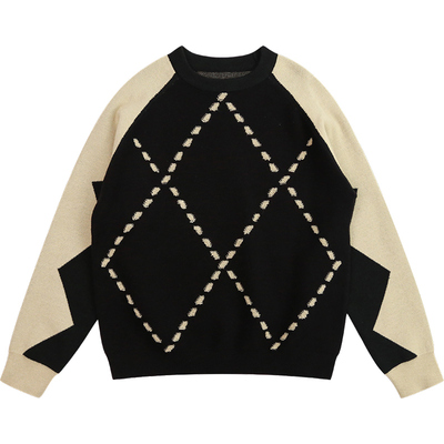 纯一良品复古菱格亲肤毛衣