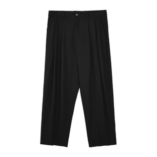 【现货】weave 定制黑色羊毛混纺TR面料双褶九分收脚锥形西裤男