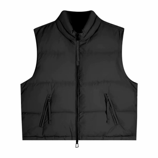 欧货短款立领羽绒马甲背心女秋冬新款宽松外穿百搭白鸭绒马夹外套