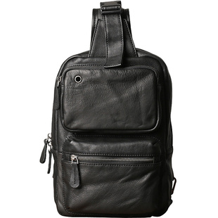 古造新款真皮男士胸包头层牛皮休闲单肩斜挎包韩版潮流运动小背包
