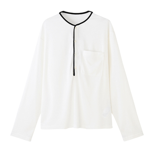 COMMON VALUE「墨镶笺」新中式禅意撞色半开襟上衣通勤白T恤女