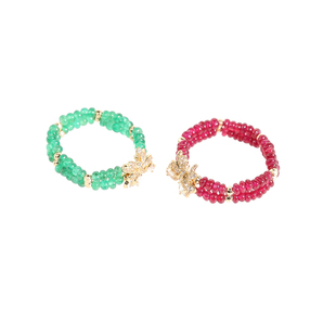 若华珠宝蝶双 祖母绿红宝石戒指18K金材质女蝴蝶结设计彩宝礼物