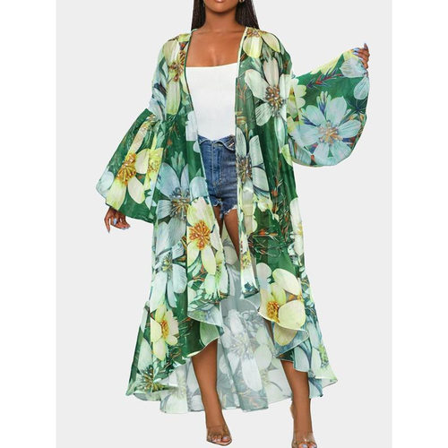 Q 49296 Lantern Sleeve Print Irregular Cardigan 灯笼袖印花不