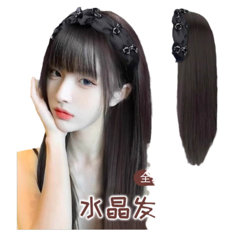发箍假发一体全真发u型半头套