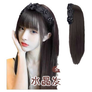 发箍真发一体u型半头套假发片增发量高颅顶盖白发网红真发接发片