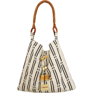 原创【黑白淡奶】复古布艺小托特tomssie春夏新款百搭休闲单肩包