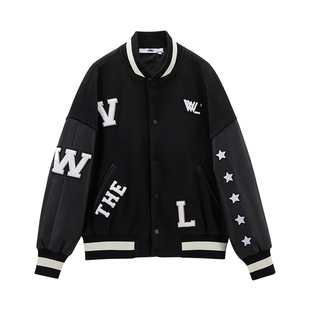 【丁程鑫|baby同款】VWL羊毛毛呢棒球服春秋拼接外套宽松潮流上衣