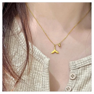 余生有你鱼尾项链女18k金钛钢简约夏季高级设计感ins小众锁骨链