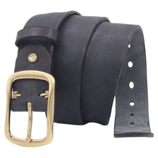 爱皮艺3.8手工皮带男士黄铜日字扣牛皮复古裤带阿美咔叽牛仔腰带