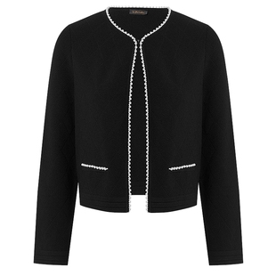 La Koradior拉珂蒂春季通勤新款法式香风气质短外套黑色圆领上衣