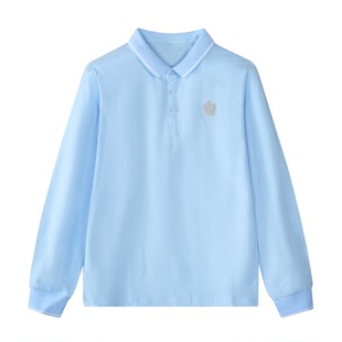 春秋男童粉色长袖polo学生校服纯棉黄色T恤女童浅蓝薄款打底班服