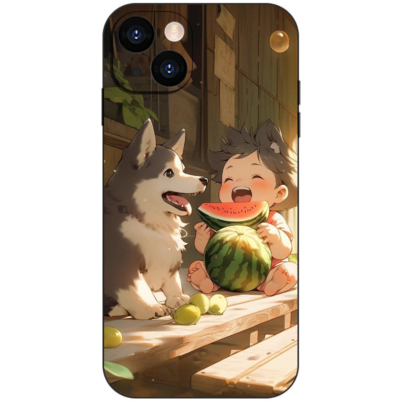 夏天小孩与狗狗手机壳适用iPhone17小米15/14华为VIVO艺术插画OPPO液态硅胶13磁吸MagSafe苹果16ProMax二次元