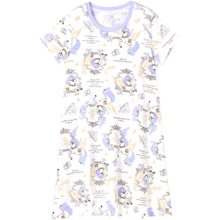 久岁伴儿童睡裙春夏莫代尔女童短袖薄款睡衣中大童圆领居家连衣裙