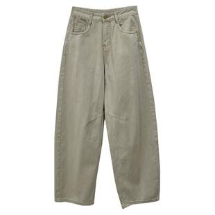 高腰显瘦茧型弯刀牛仔裤女秋冬裤子镰刀裤宽松直筒阔腿裤拖地长裤