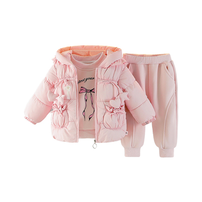 女童冬季洋气卫衣套装棉服三件套