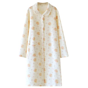 睡袍女秋冬季纯棉夹棉加厚保暖开衫长袖睡衣睡裙家居服2025新款