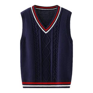 儿童加绒马甲2025春秋新款上衣女孩学院风毛衣女童针织衫保暖背心