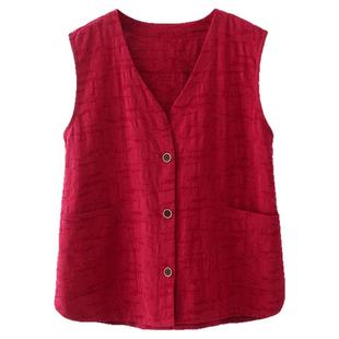 中老年胖妈妈春夏薄款马甲外穿外套大码女装时尚洋气棉麻上衣马夹