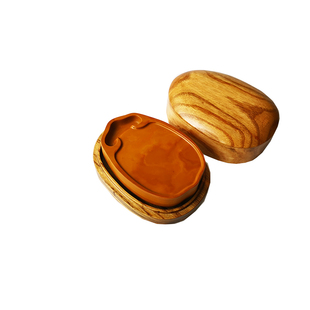 御砚堂禅砚黄松花石砚台 带木盒4寸小砚台单打墨海 手把行囊砚