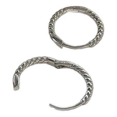 925纯银细麻花素圈螺纹耳环